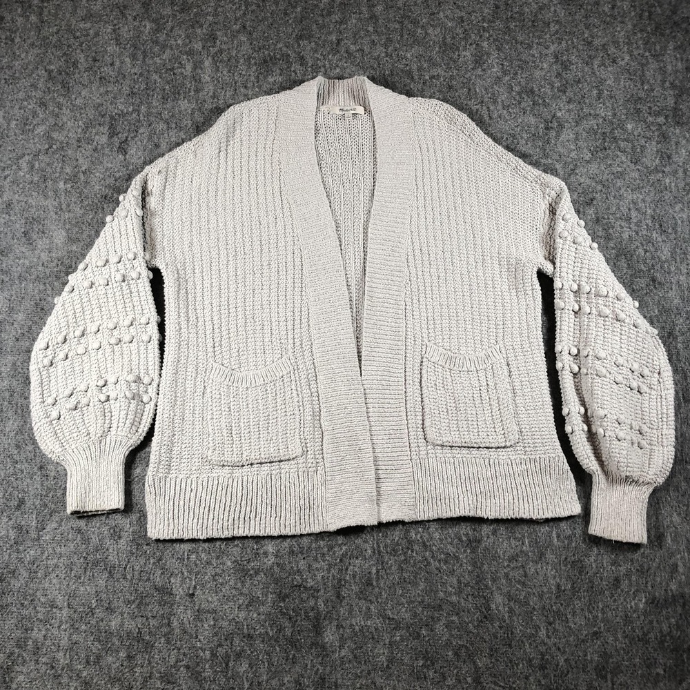 Madewell Cardigan Sweater Womens Small gray Bobble Balloon Sleeve Open‎ Front